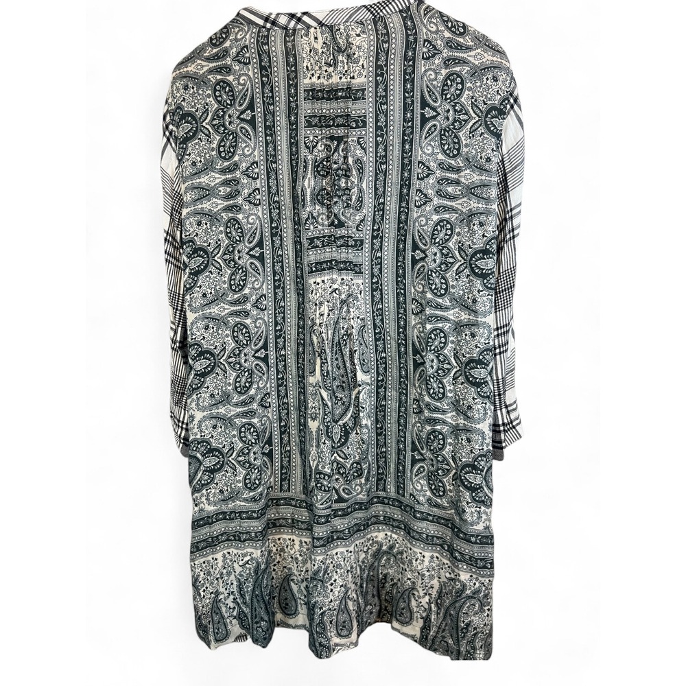 Christopher & Banks Mixed Media Plaid Paisley Tunic Dress Black White Medium